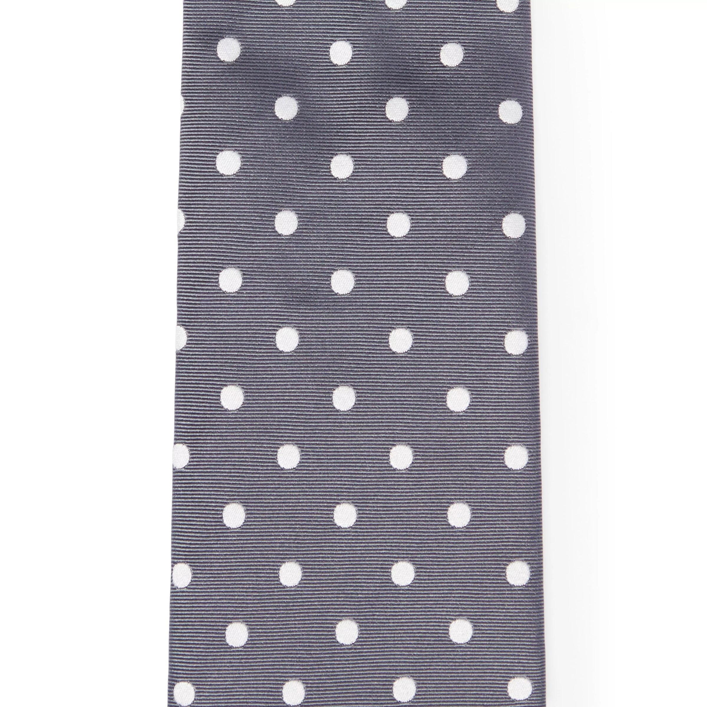 Grey & White Polka Dot Silk Woven Tie