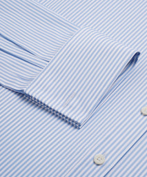 Pale Blue & White Tailored Fit Double Cuff Essential Bengal Stripe Formal Shirt