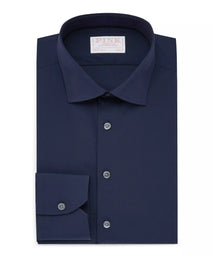 Navy Blue Slim Fit Stretch Plain Poplin Formal Shirt