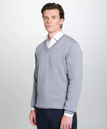 Pale Grey Merino Wool V-Neck Sweater