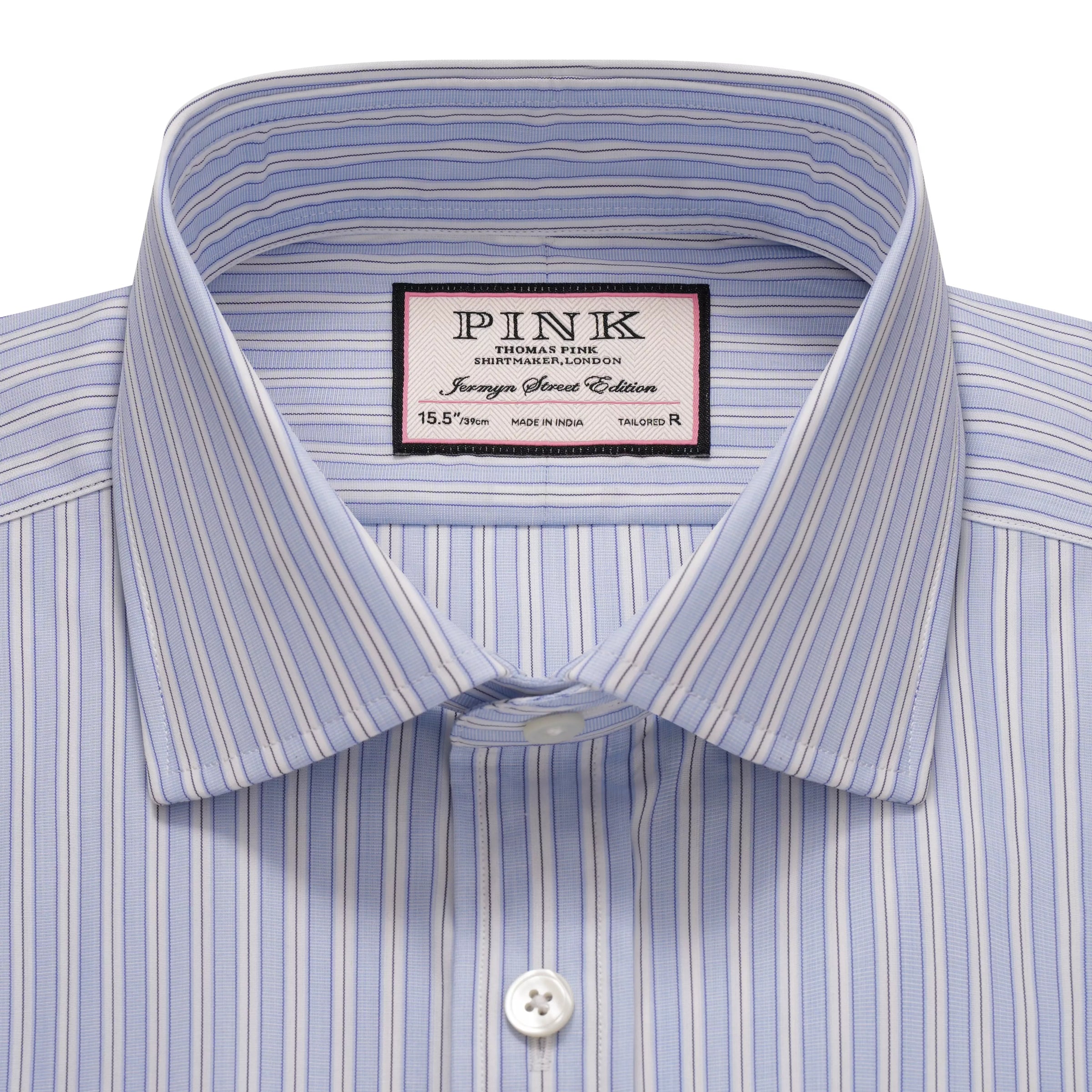 Blue & White Tailored Fit Formal End on End Track Stripe Shirt