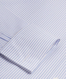 Blue & White Tailored Fit Double Cuff Panama Medium Stripe Formal Shirt